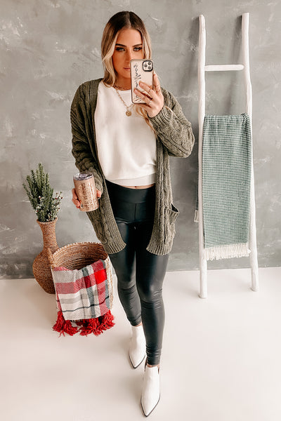 ARCHIVE Cuddle Club Chenille Cable Knit Cardigan (Olive) - NanaMacs