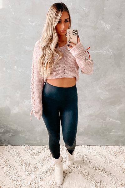 Everlasting Memories Lace-Up Sleeve Sweater (Dusty Rose) - NanaMacs