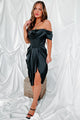 Sultry Sophistication Off The Shoulder Satin Corset Dress (Black) - NanaMacs