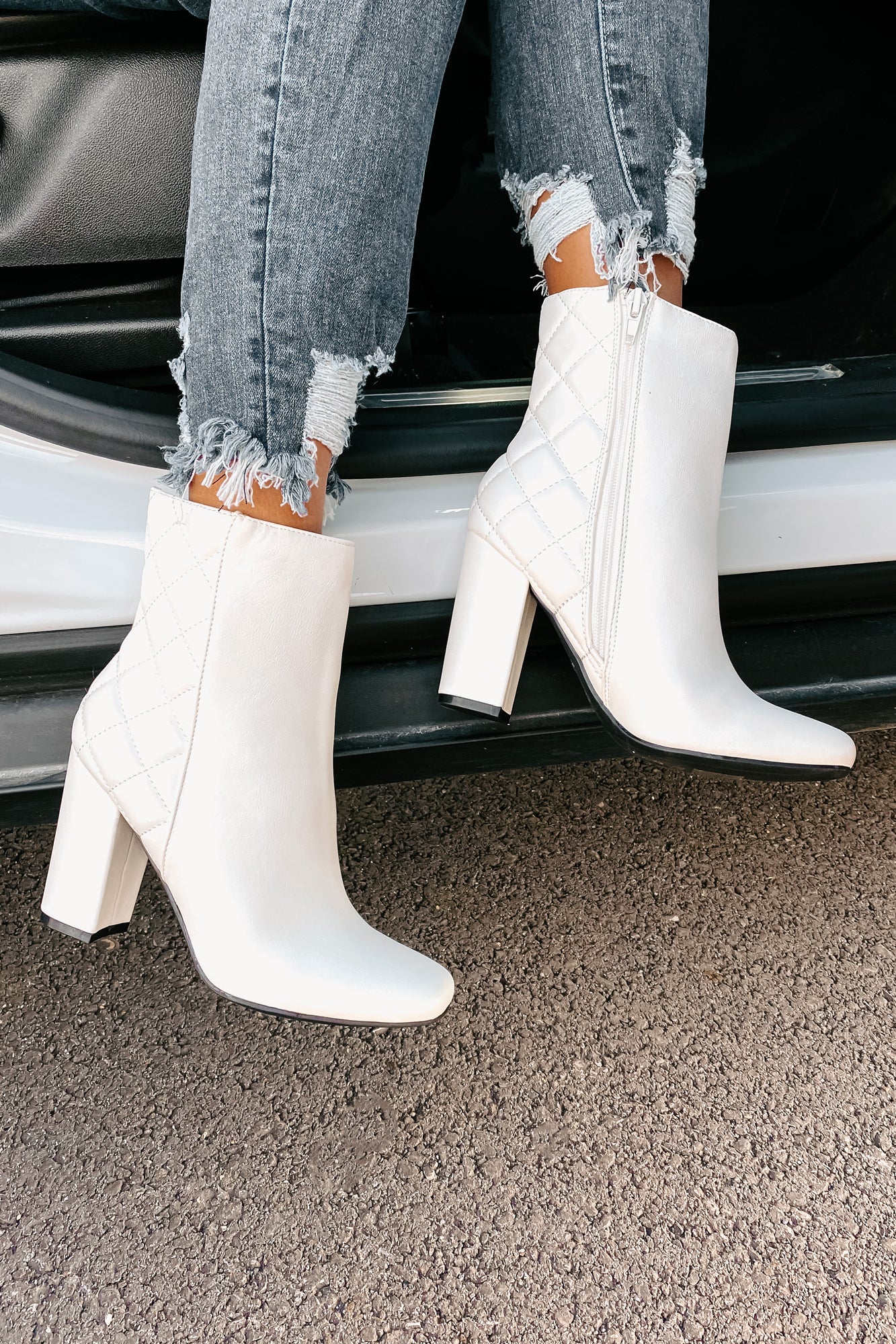 Subtle Steps Quilted Faux Leather Booties (White) - NanaMacs