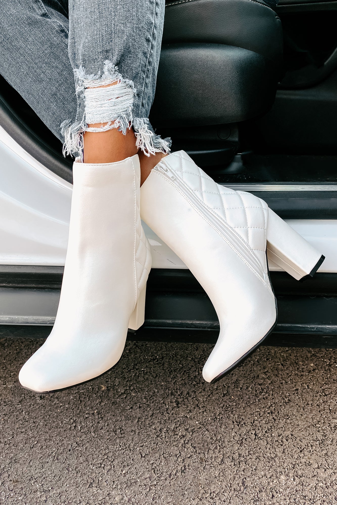 Subtle Steps Quilted Faux Leather Booties (White) - NanaMacs