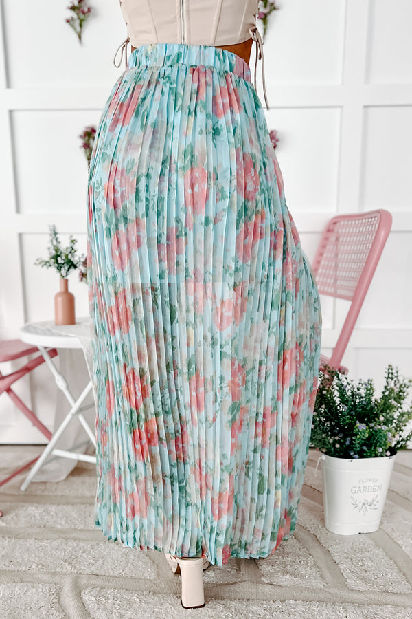 Springtime Perfection Pleated Floral Midi Skirt (Blue Multi) - NanaMacs