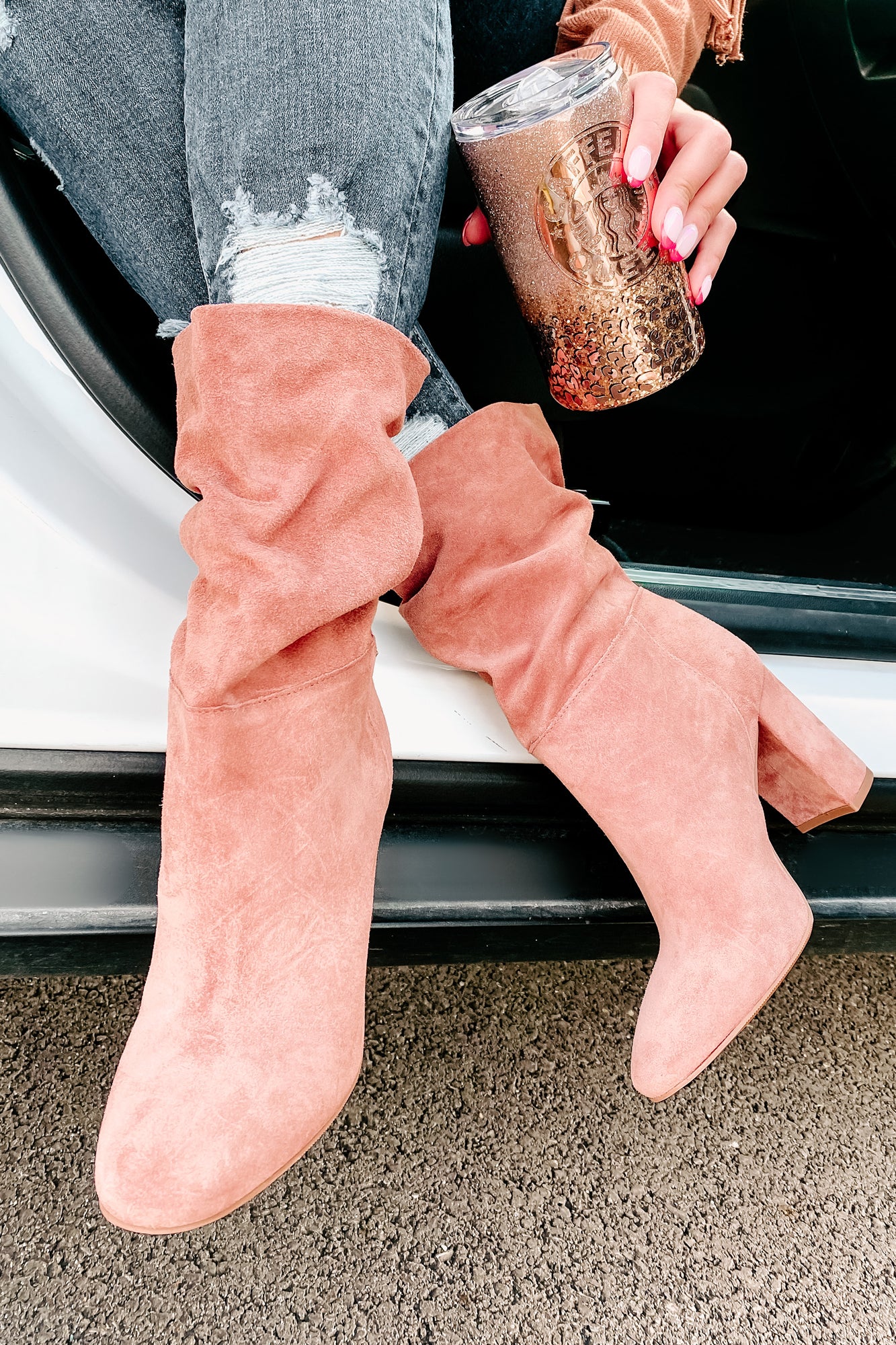 Forget Yesterday Slouchy Faux Suede Boots (Rose) - NanaMacs