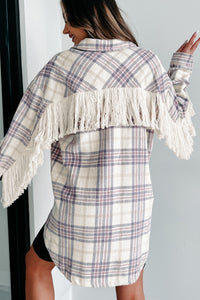 Drop By Plaid Fringe Shacket (Lavender) - NanaMacs