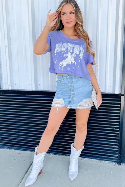 Wrangle Em' Cowboy Graphic Cropped Tee (Lavender) - NanaMacs