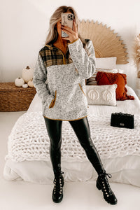 Cheerful Disposition Plaid Half-Zip Fleece Hoodie (Grey) - NanaMacs