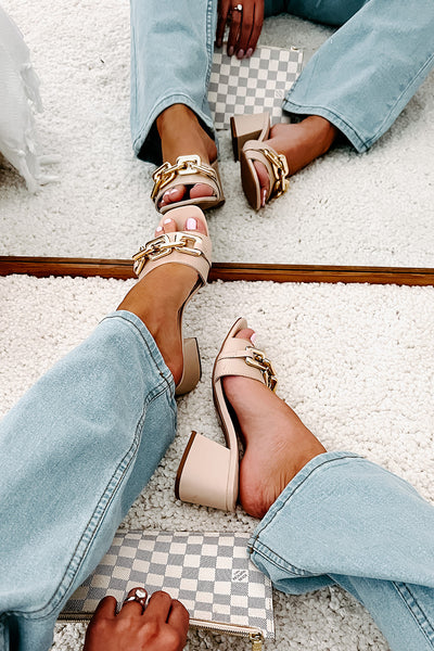 Endless Elegance Chain Embellished Chunky Heeled Sandals (Nude) - NanaMacs