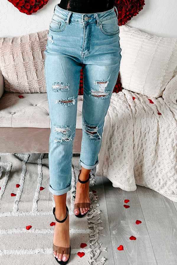 Mavis High Rise Distressed Mom Jeans (Light) - NanaMacs