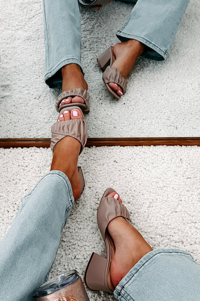 Highly Selective Pleated Strap Heeled Sandal (Taupe) - NanaMacs