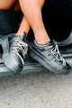 Dominating The Game Rhinestone Lace Platform Sneakers (Black) - NanaMacs