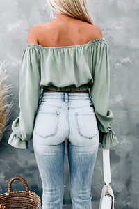 Read My Mind Off The Shoulder Crop Top (Faded Sage) - NanaMacs