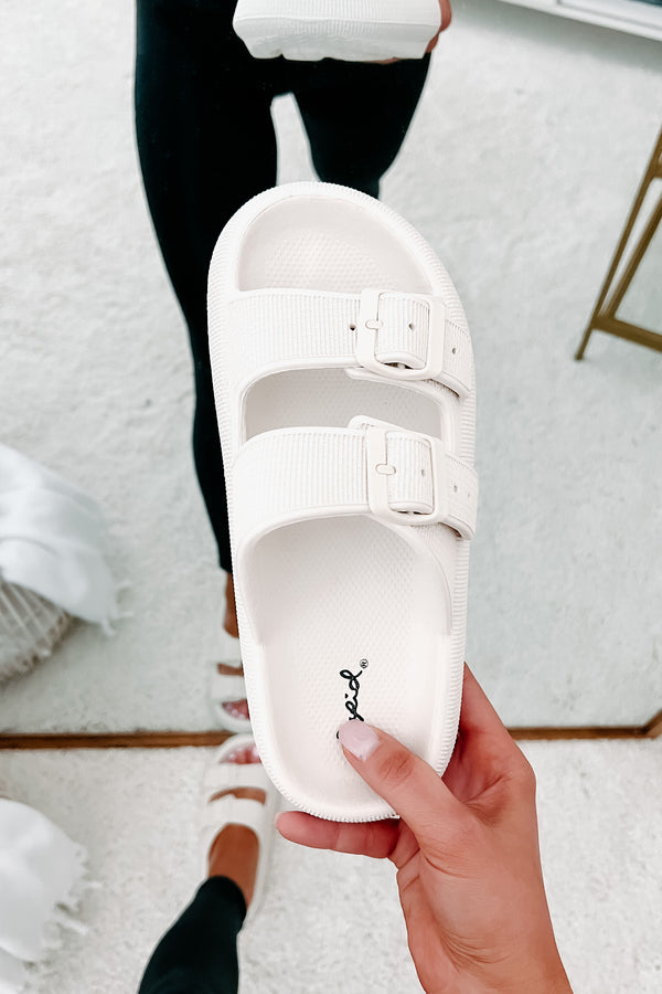 Destination Double Buckle Slip-On Sandals (Off White) - NanaMacs