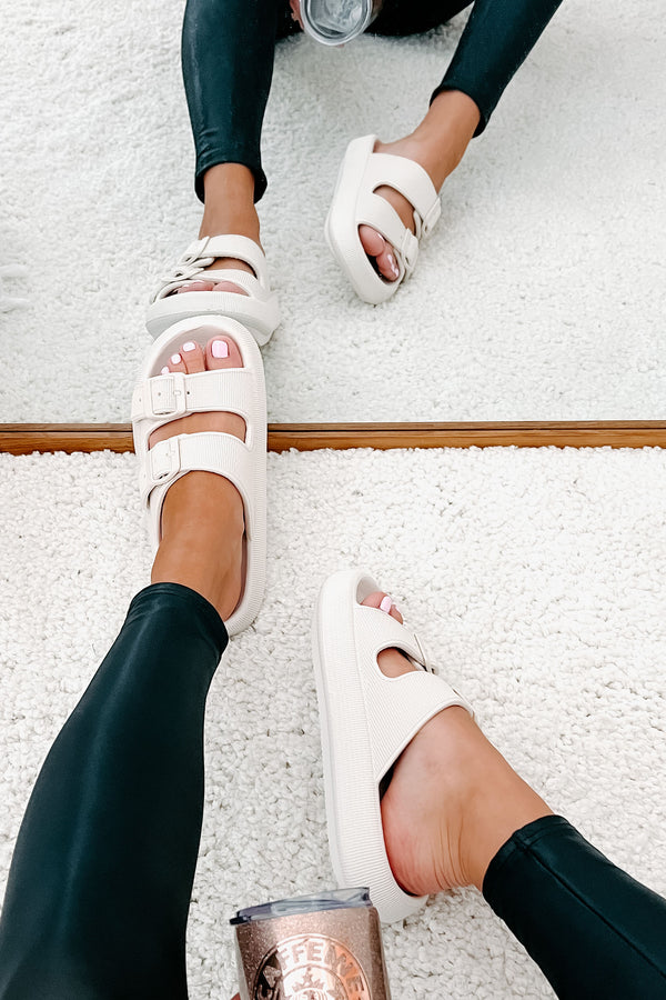 Destination Double Buckle Slip-On Sandals (Off White) - NanaMacs