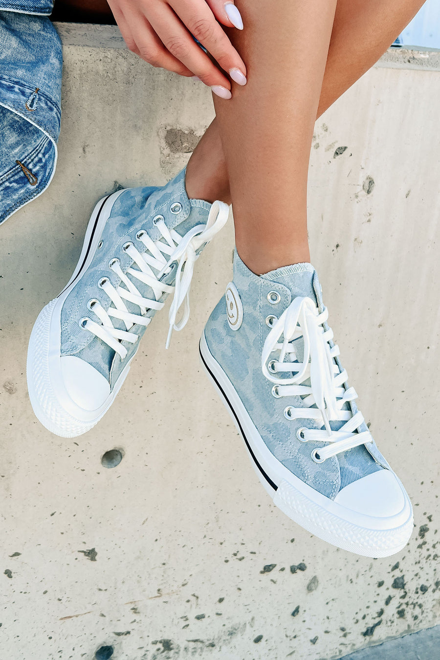 See For Yourself High-Top Canvas Sneakers (Denim Leopard) - NanaMacs