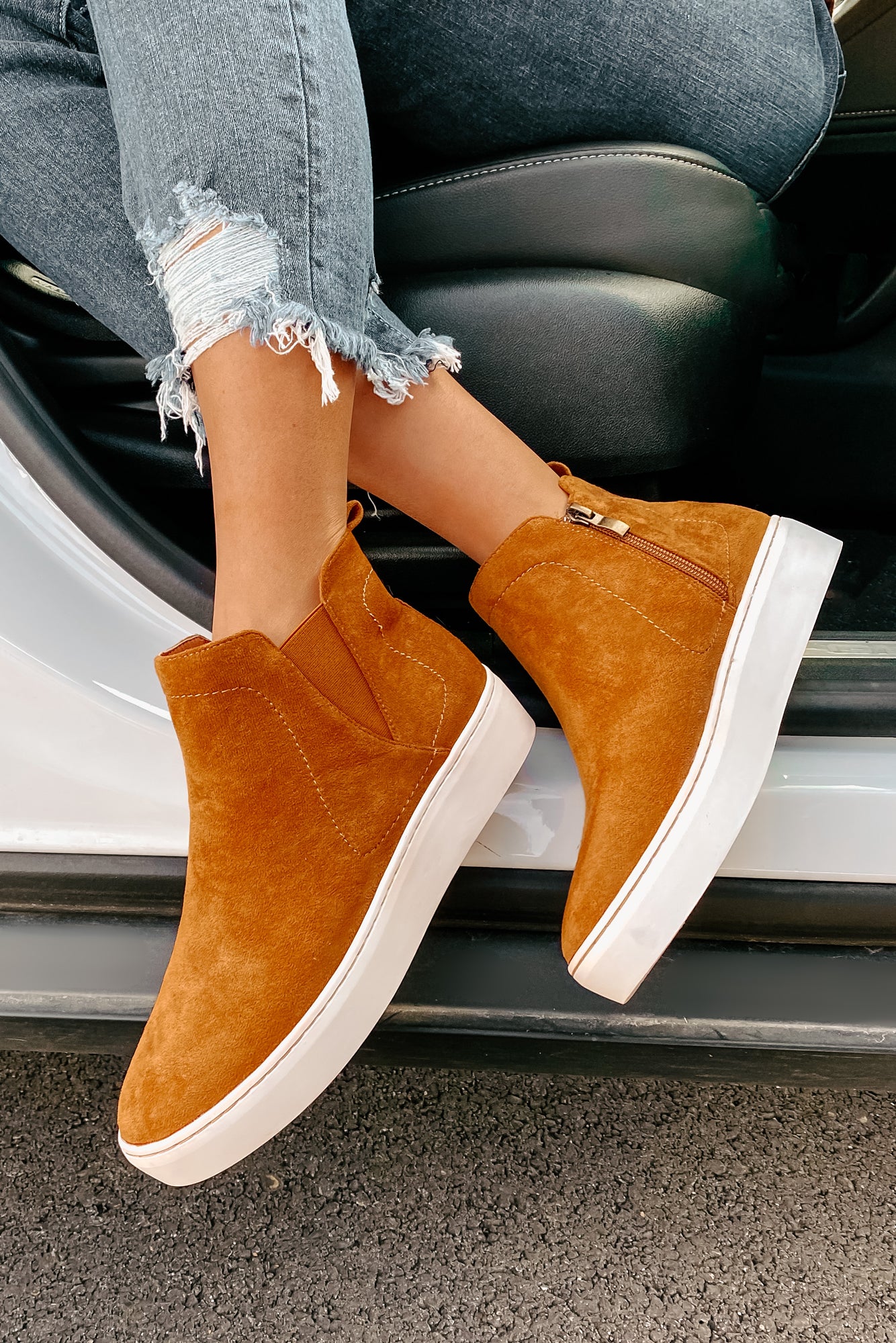 Suede Sweetie Faux Suede High Top Sneakers (Camel) - NanaMacs