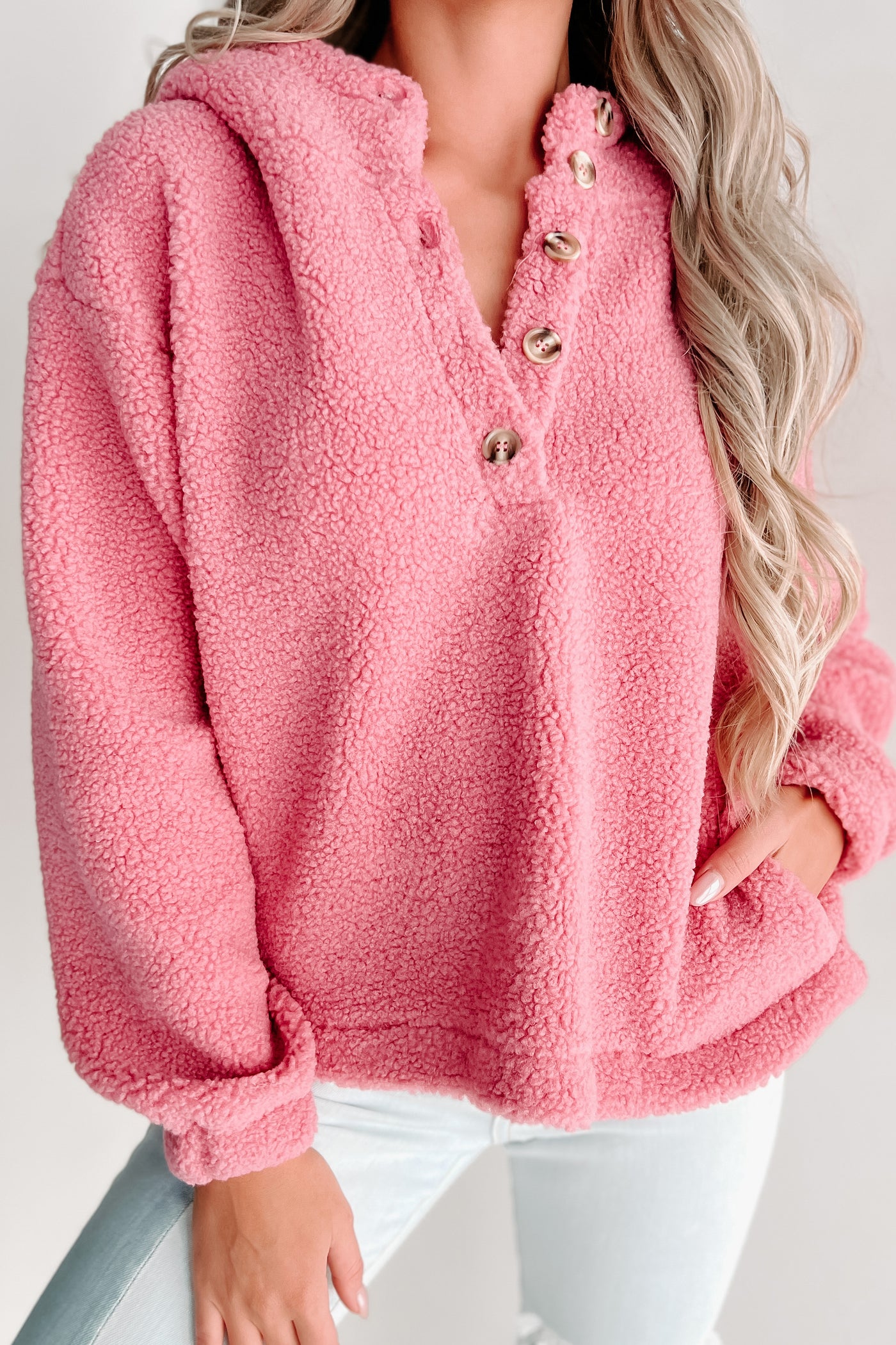 Doorbuster- Too Sweet For Words Hooded Teddy Pullover (Pink) - NanaMacs
