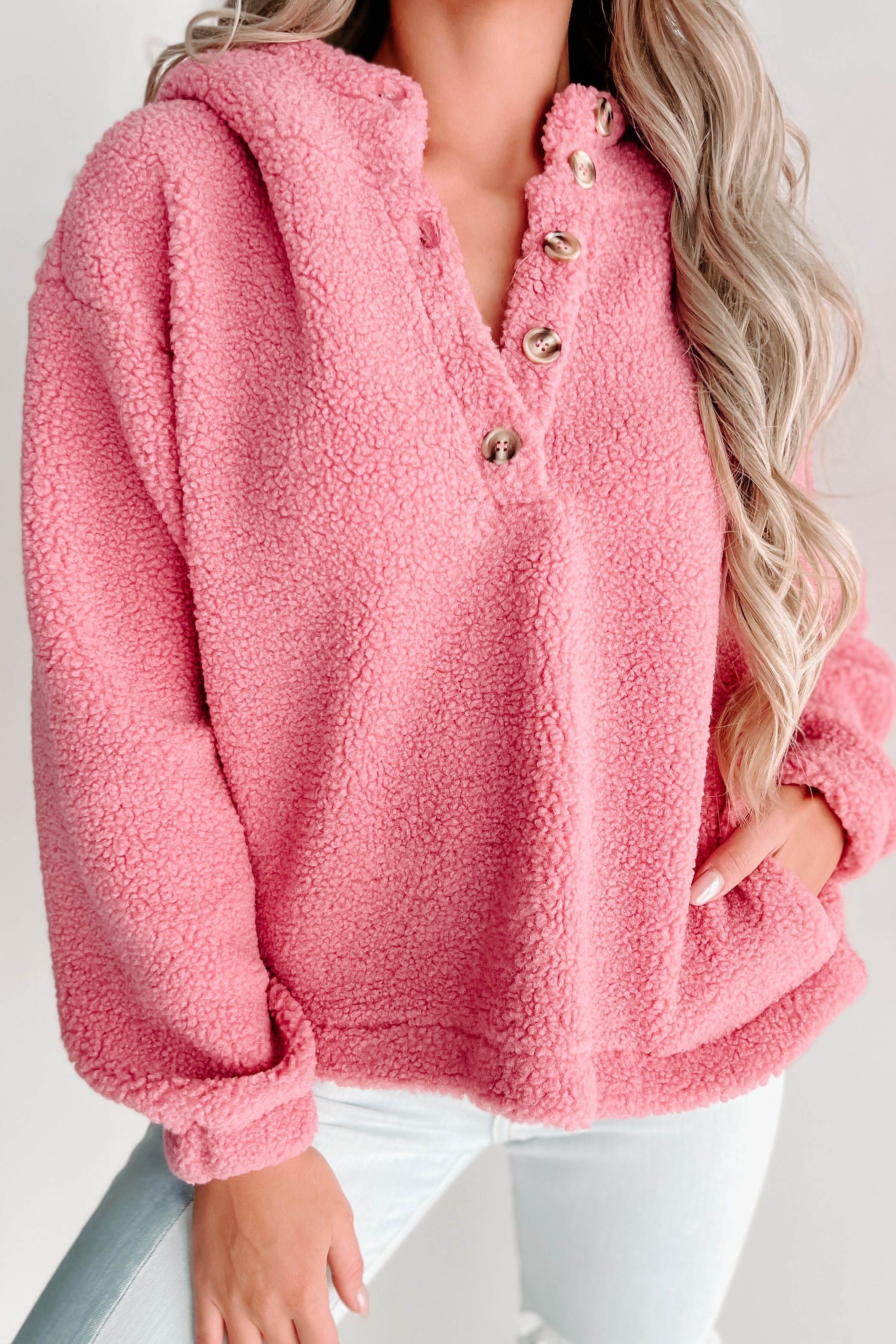 Doorbuster- Too Sweet For Words Hooded Teddy Pullover (Pink) - NanaMacs