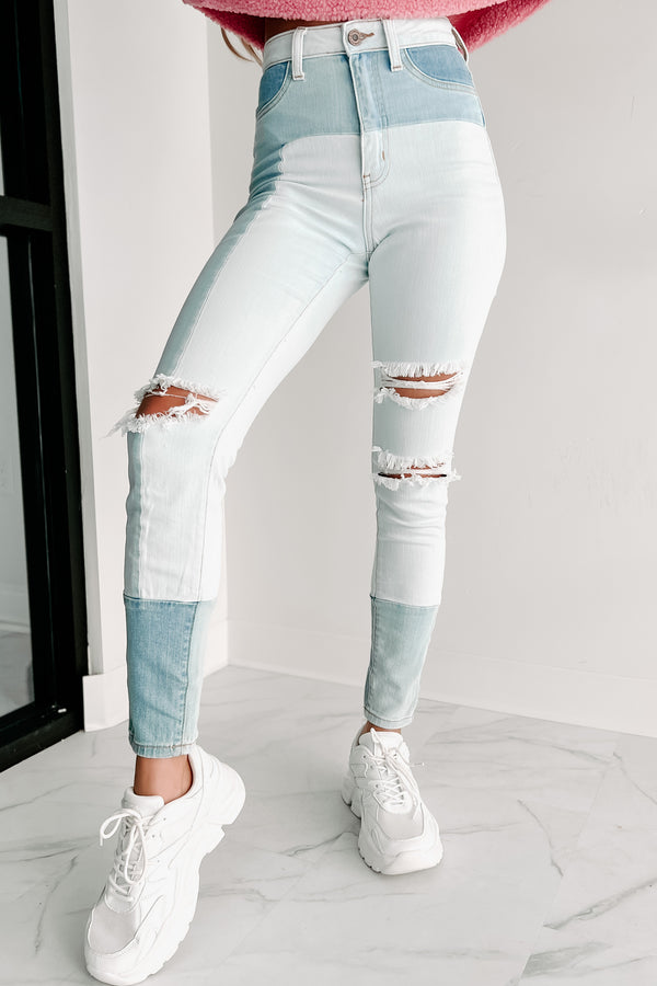 Slice & Dice High Rise Distressed Patchwork Jeans (Light) - NanaMacs