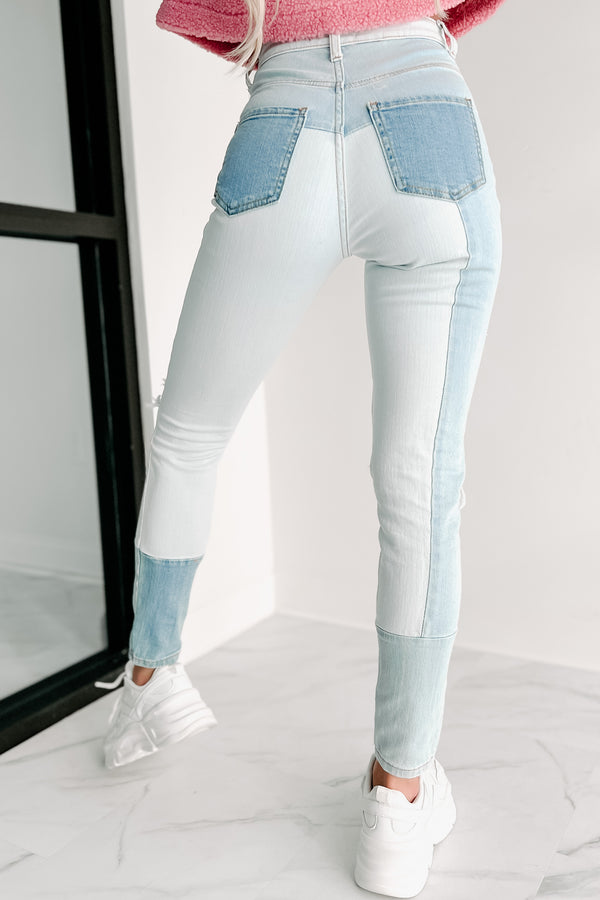 Slice & Dice High Rise Distressed Patchwork Jeans (Light) - NanaMacs