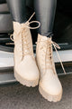 Croc Lock & Drop It Croc Clear Sole Combat Boots (Natural) - NanaMacs