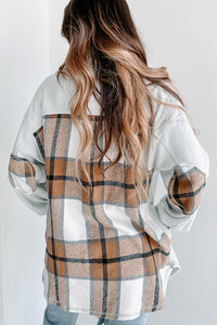 Open Ended Questions Plaid Contrast Panel Fleece Shacket (Grey) - NanaMacs