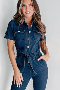 Honest Days Work Skinny Denim Jumpsuit (Dark Denim) - NanaMacs