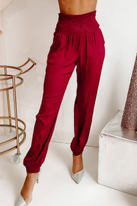 Arabian Nights Smocked Waist Joggers (Burgundy) - NanaMacs