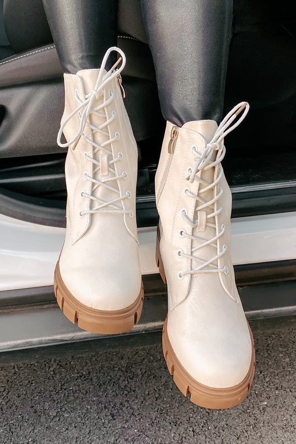 IMPERFECT Questionable Intentions Faux Leather Chunky Combat Boots (Smooth White) - NanaMacs