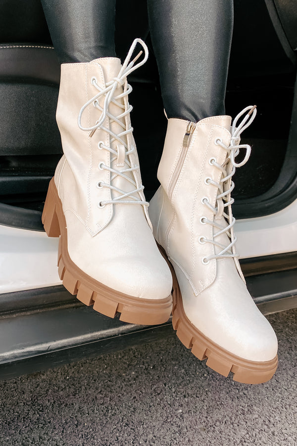 IMPERFECT Questionable Intentions Faux Leather Chunky Combat Boots (Smooth White) - NanaMacs