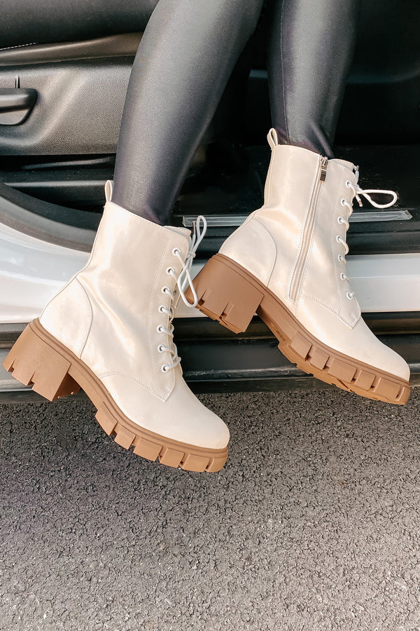 IMPERFECT Questionable Intentions Faux Leather Chunky Combat Boots (Smooth White) - NanaMacs