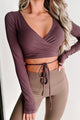 Holiday Steal- Regret Nothing Ribbed Faux Wrap Crop Top (Dark Maroon) - NanaMacs