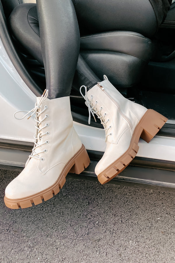 IMPERFECT Questionable Intentions Faux Leather Chunky Combat Boots (Smooth White) - NanaMacs