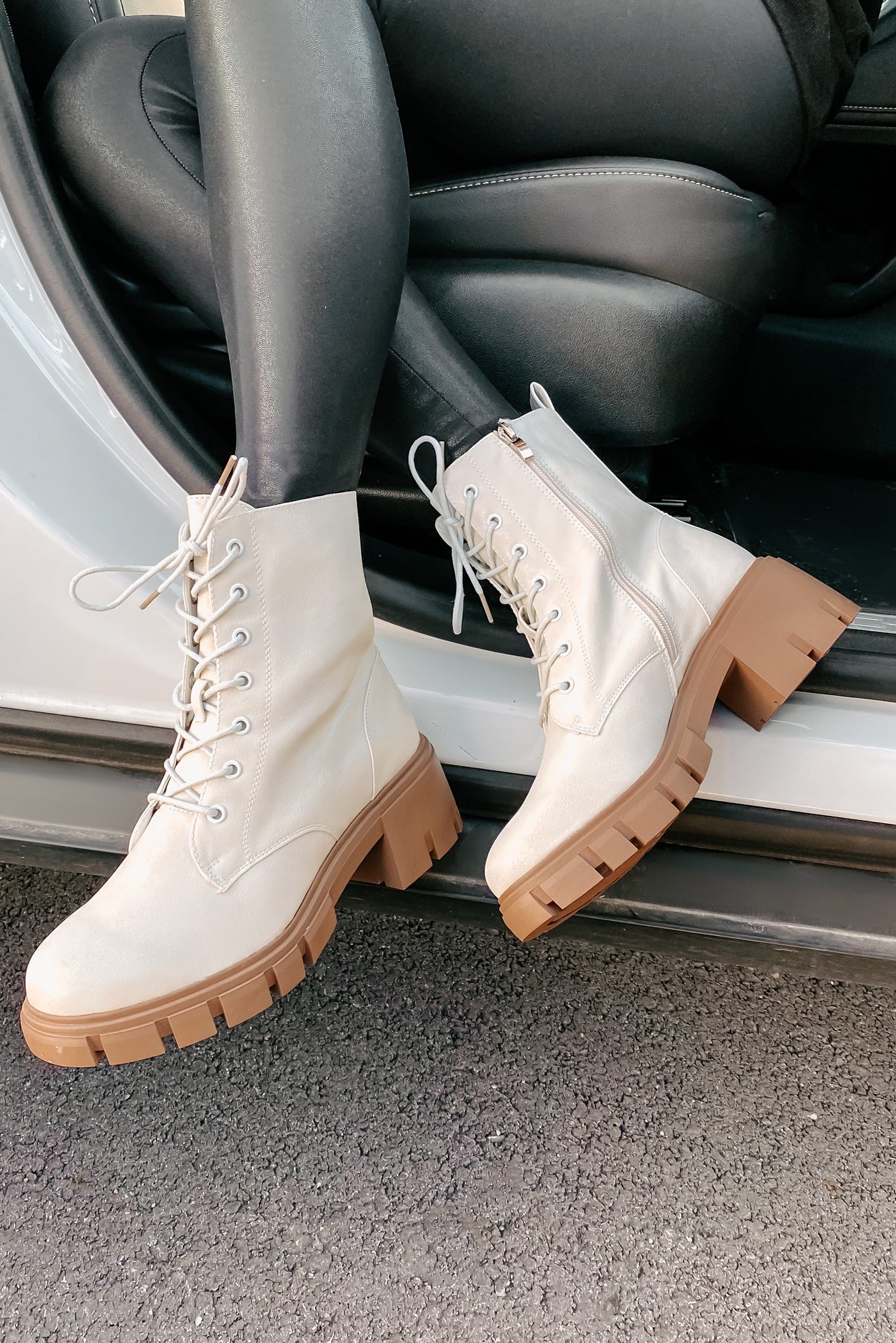 Questionable Intentions Faux Leather Chunky Combat Boots (Smooth White) - NanaMacs