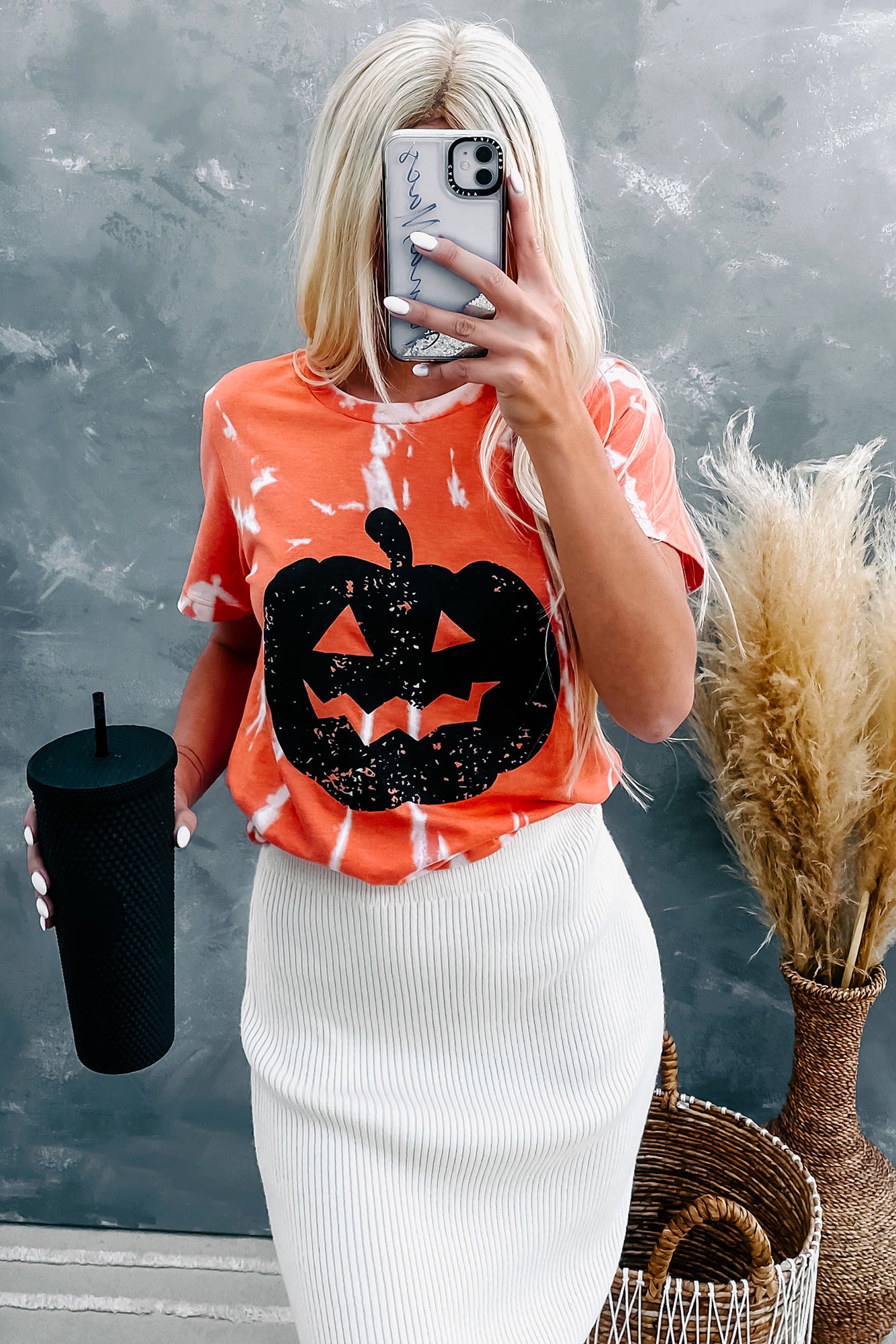 "Pumpkin Please" Tie-Dye Pumpkin Graphic T-Shirt (Orange) - NanaMacs