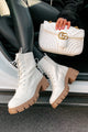 IMPERFECT Questionable Intentions Faux Leather Chunky Combat Boots (Smooth White) - NanaMacs