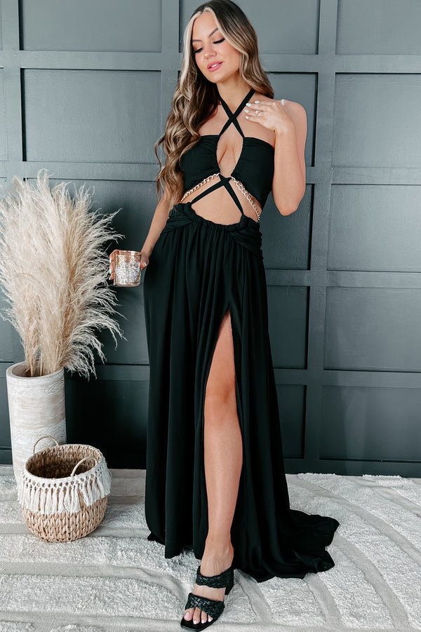 Beautifully Bold Cut-Out Halter Maxi Dress (Black) - NanaMacs