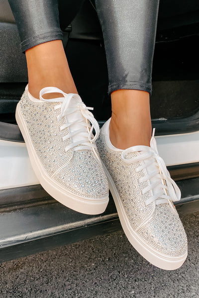 Dazzling Days Rhinestone Sneakers (White) - NanaMacs