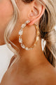 Dinner Reservations Textured Rhinestone Hoop Earrings (Gold) - NanaMacs