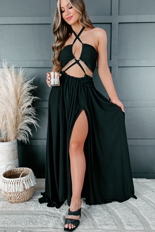 Beautifully Bold Cut-Out Halter Maxi Dress (Black) - NanaMacs