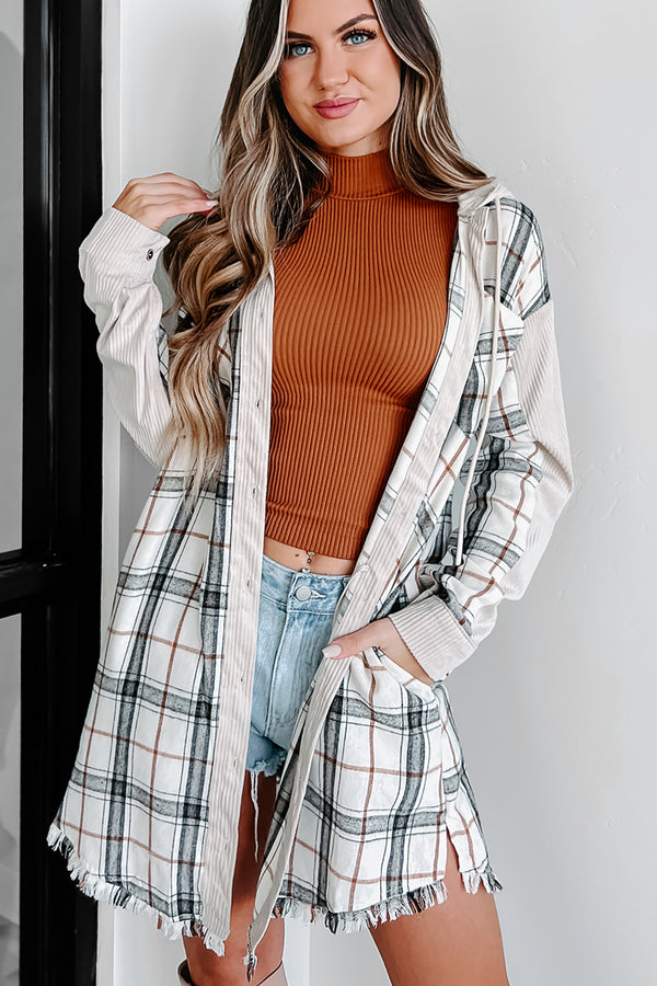 More Simple Times Plaid Long Sleeve Tunic Top (Beige) - NanaMacs