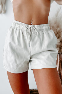 Give Me Attitude Faux Leather Drawstring Shorts (Cream) - NanaMacs