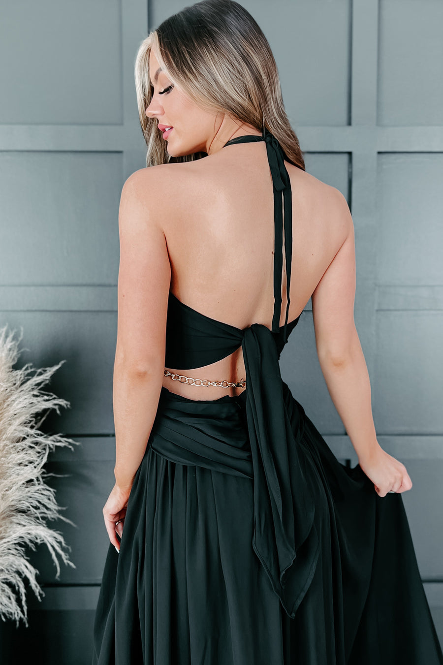 Beautifully Bold Cut-Out Halter Maxi Dress (Black) - NanaMacs
