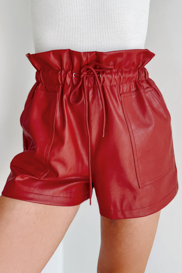 What You Admire Faux Leather Shorts (Red) - NanaMacs