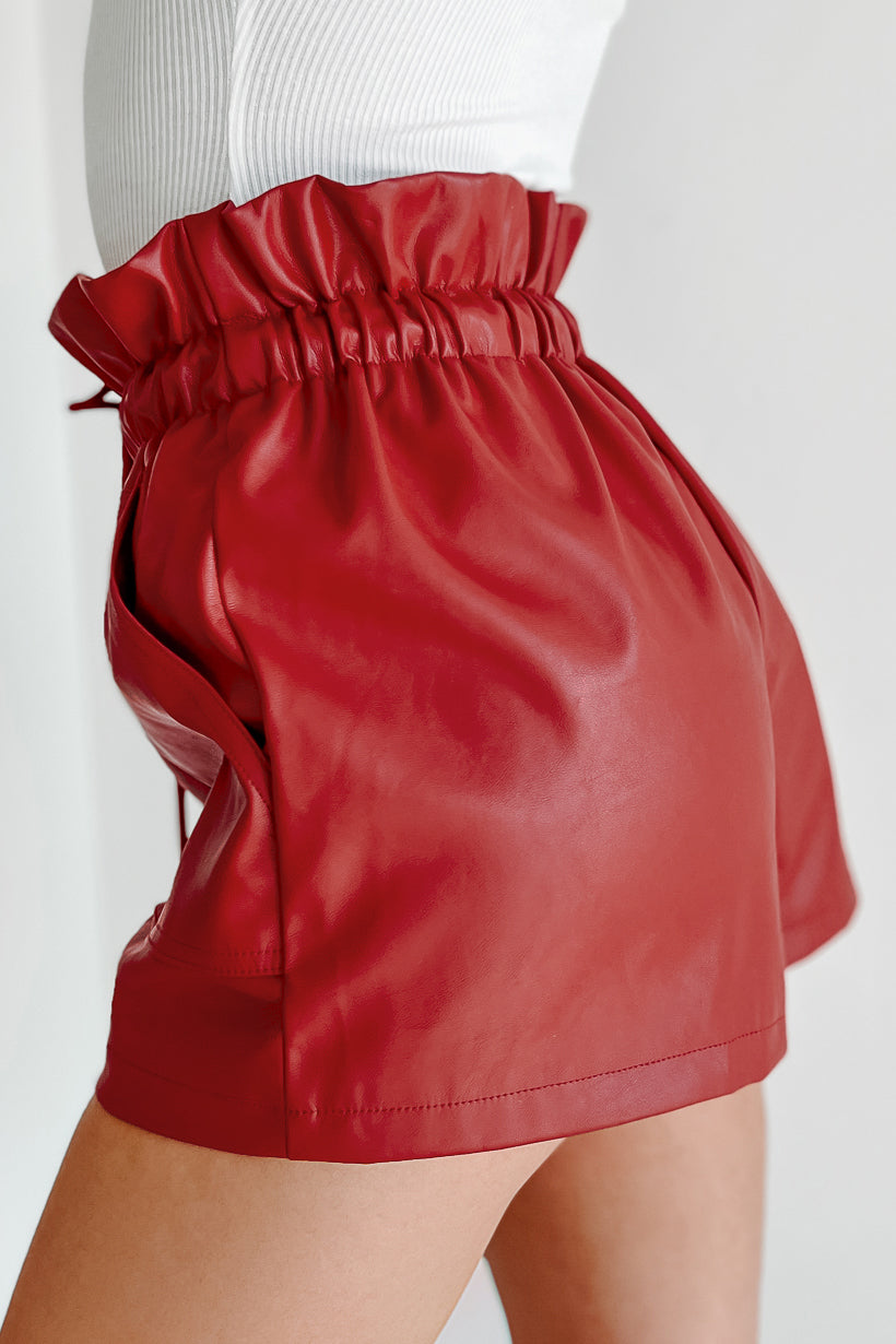 What You Admire Faux Leather Shorts (Red) - NanaMacs