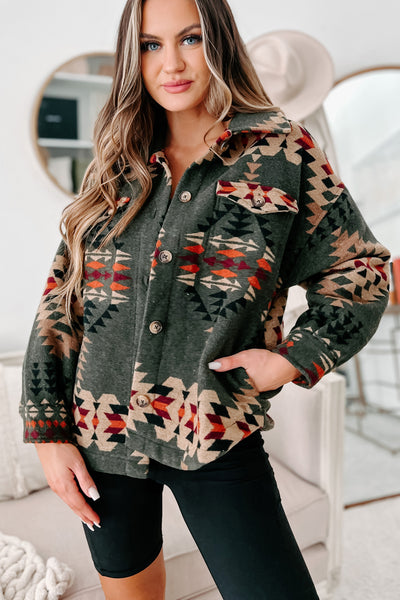 Looking Out Aztec Shacket (Olive) - NanaMacs