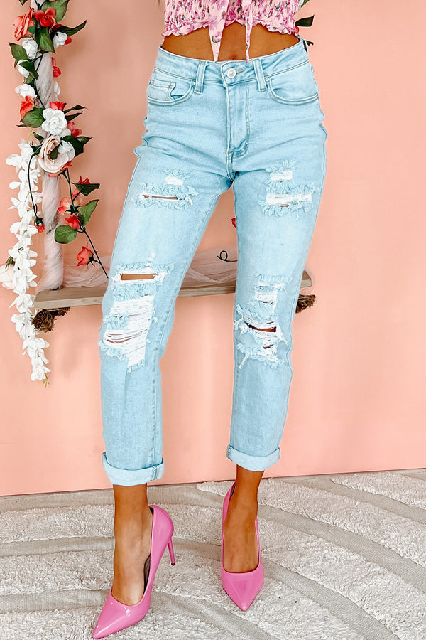 Lyla High Rise Distressed Boyfriend Jean (Light) - NanaMacs