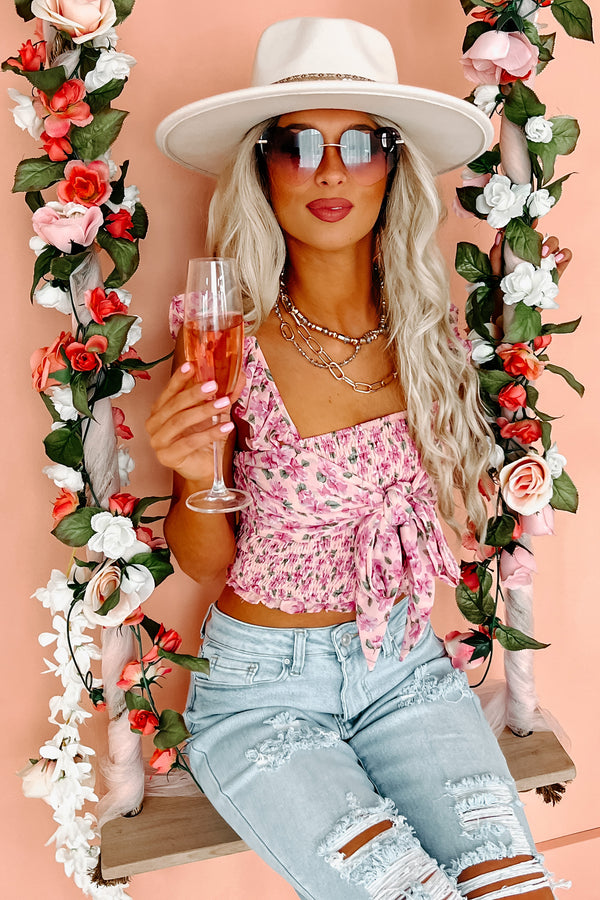 Looking Cute Floral Crop Top (Pink) - NanaMacs