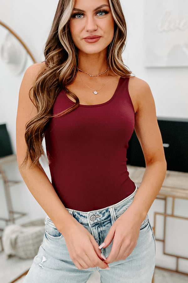 Show Of Encouragement Tank Bodysuit (Burgundy) - NanaMacs