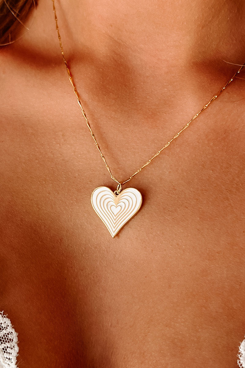 Radiate Love Heart Charm Necklace (White/Gold) - NanaMacs