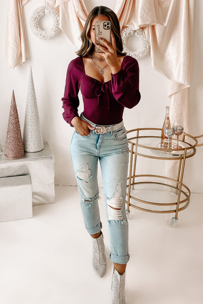 Joslyn Tie-Front Bodysuit (Berry) - NanaMacs